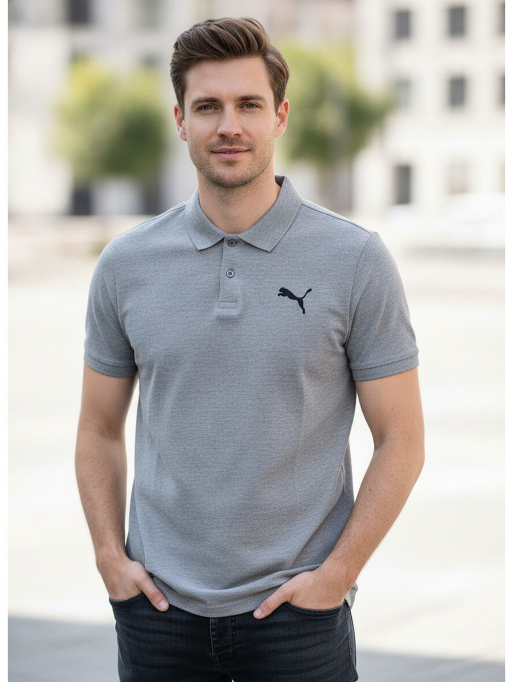 Puma Light Gray Short Sleeve Polo Shirt